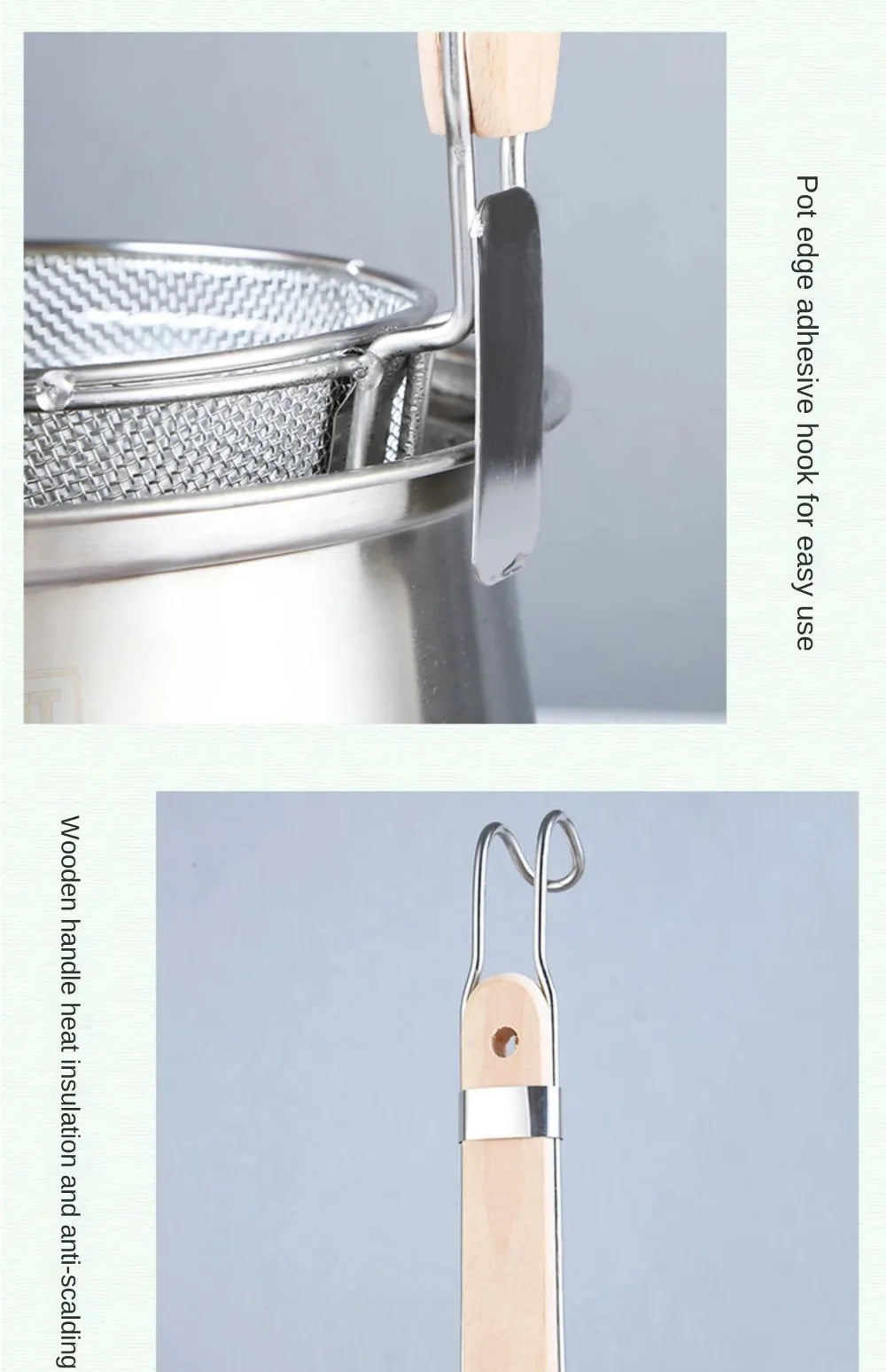 Durable Thickened Stainless Steel Funnel Kitchen Gadgets Wooden Handle Pasta Basket Strainer Multifunctional Noodle Funnel
