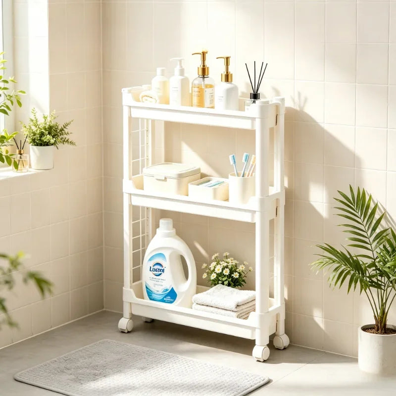 9.5cm Slim 3-Tier Door Gap Storage Cabinet, Narrow Side Shelf, Perfect Organizer for Bathroom & Kitchen Sundries Storage