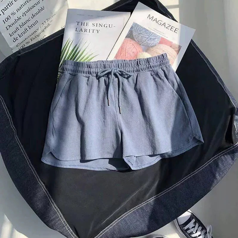 High Waisted Elastic Sports Shorts for Women Loose and Casual Summer New Style Wide Leg Pants Home Sleepwear Trendy