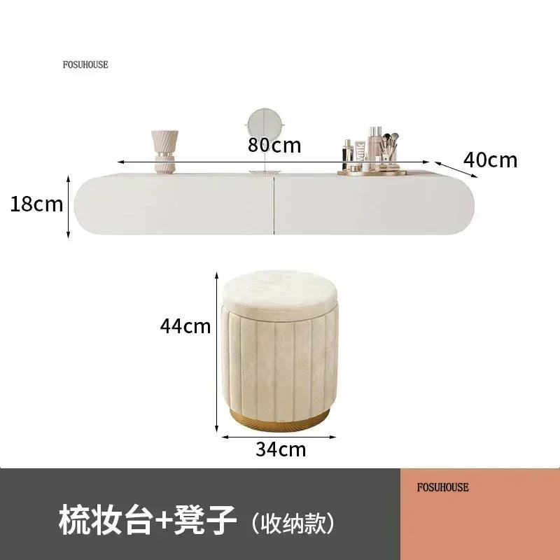 Cream Style Wall Mounted Dressing Table Minimalist Bedroom Furniture Set with Mirror