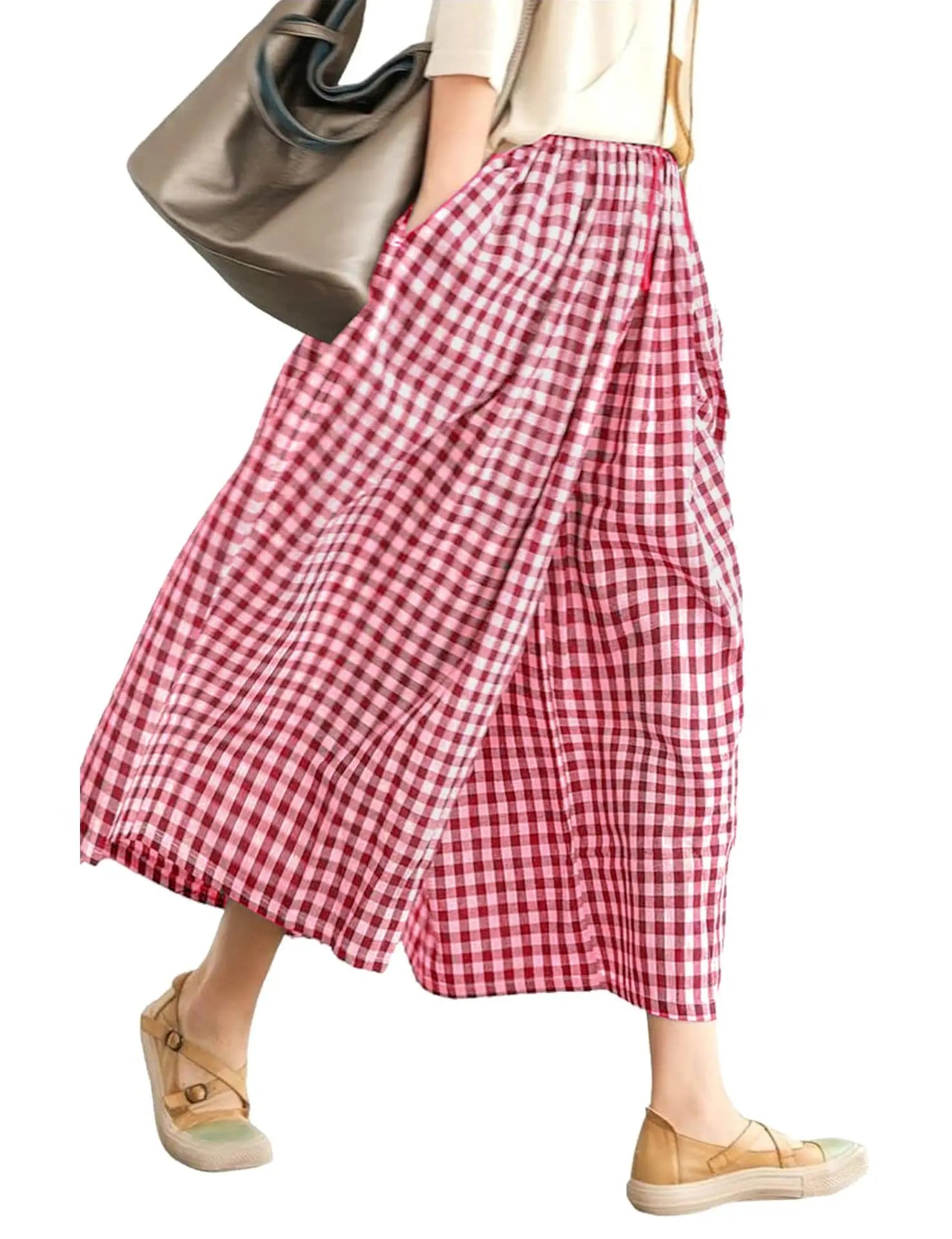 Women's Casual Plaid Wide Leg Pants Summer New Loose Slimming Lazy Long Trousers Comfortable Loose Fit High Waist Pants 2025