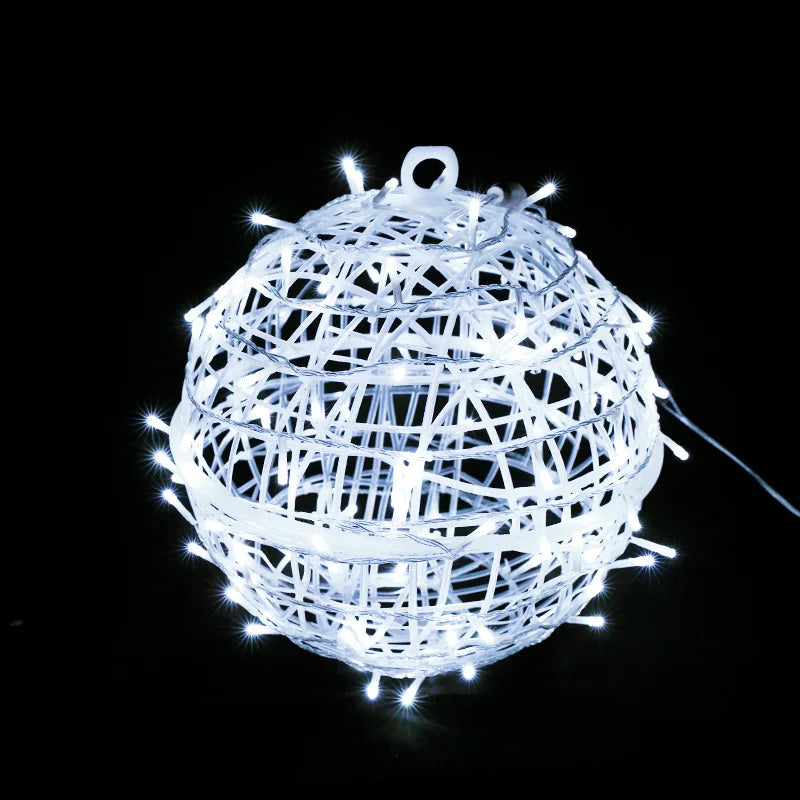 LED Light Christmas Festoon Rattan Ball Outdoor Hanging Fairy String for Yard Garden Tree Pendant Decoration