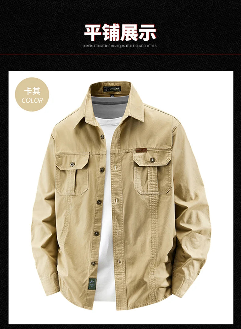 Business Military Shirts Men Tactics Long Sleeve Spring Autumn 100% Cotton Vintage Multi-pocket Cargo Shirts Menswear Clothing