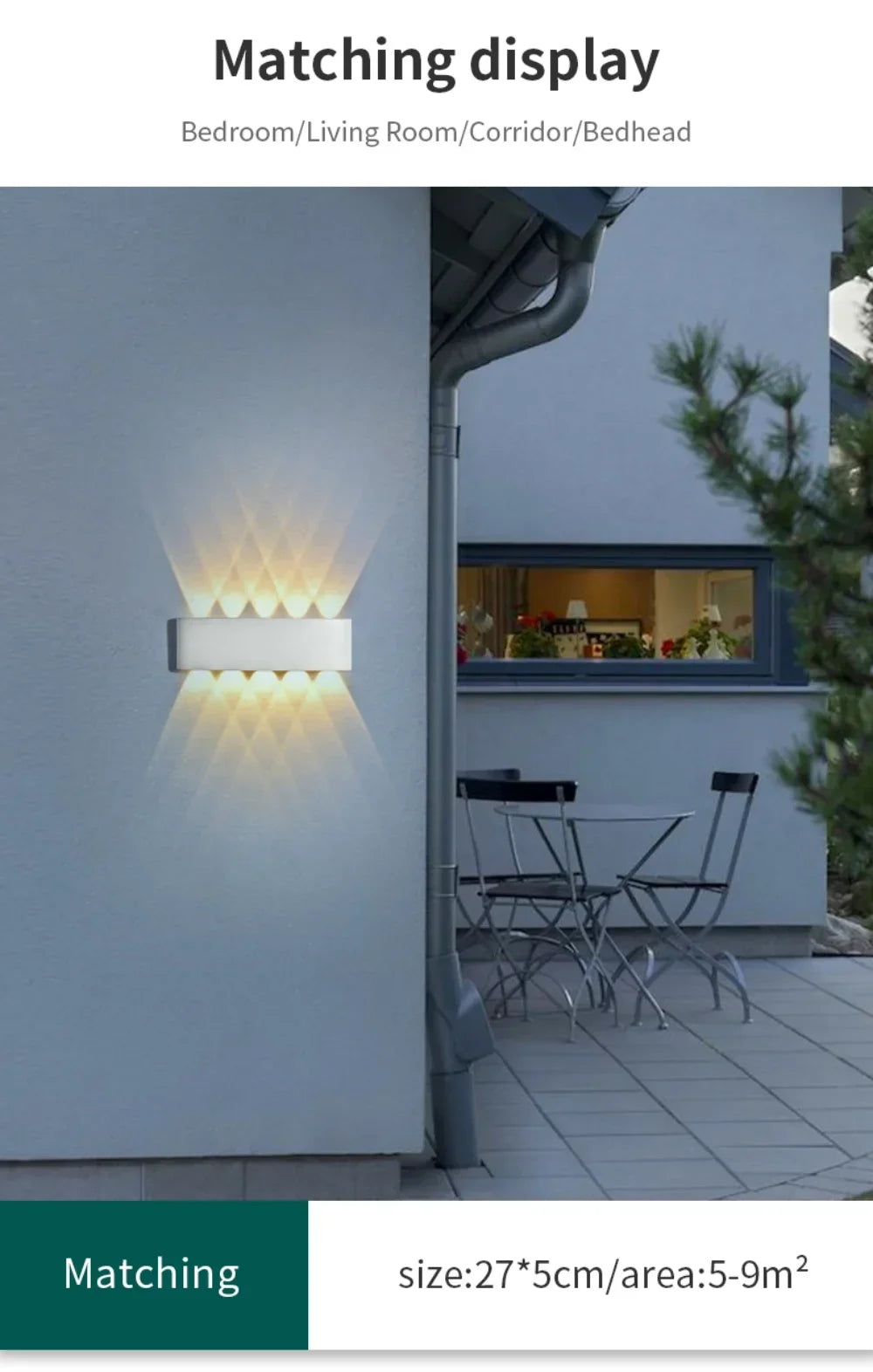 Waterproof Outdoor LED Wall Light for Garden Patio Balcony Warm White Weatherproof