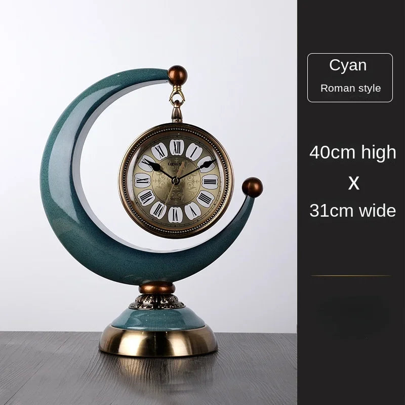 Luxury Mechanical Table Clock Silent Watch Desk Clock Living Room Desktop Retro Moon Table Decoration & Accessories Gift