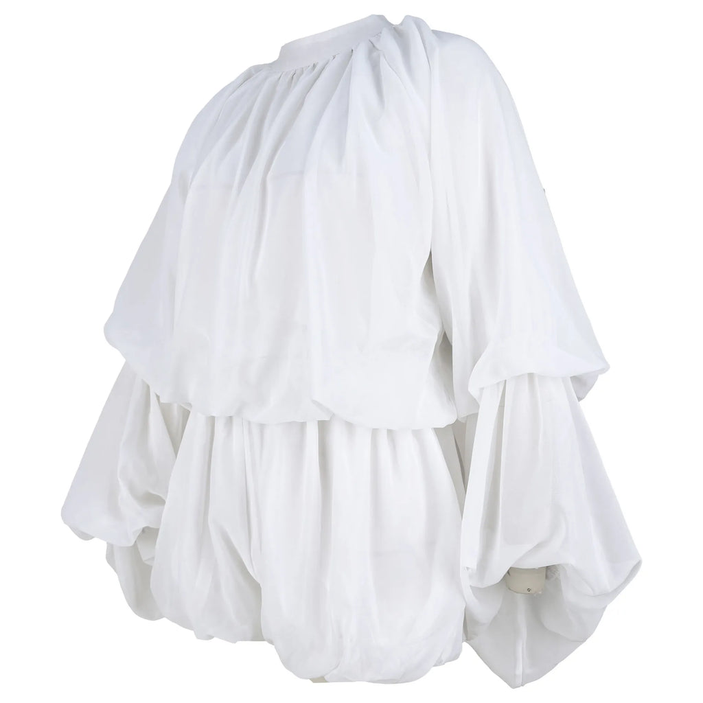 Two Piece Sets Women Shorts Lantern Sleeve Matching Sets Shirts Shorts Ruffles Pleated Suits Elegant Summer Y2k Streetwear Work