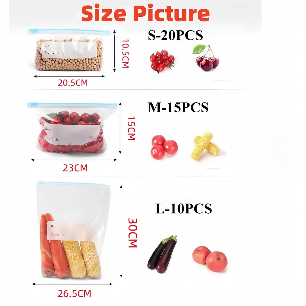 Reusable Food Storage Bags with Zipper, Leak-Proof & Airtight Kitchen Freshness Bags ,Refrigerator Fresh Wrap