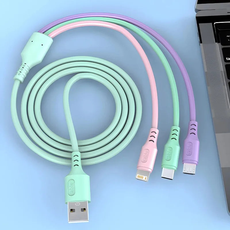 3 In 1 Fast Charging Cable For iPhone15 14 13 12 11 X Pro Max USB Type-C Phone Charger USBC Data Cable