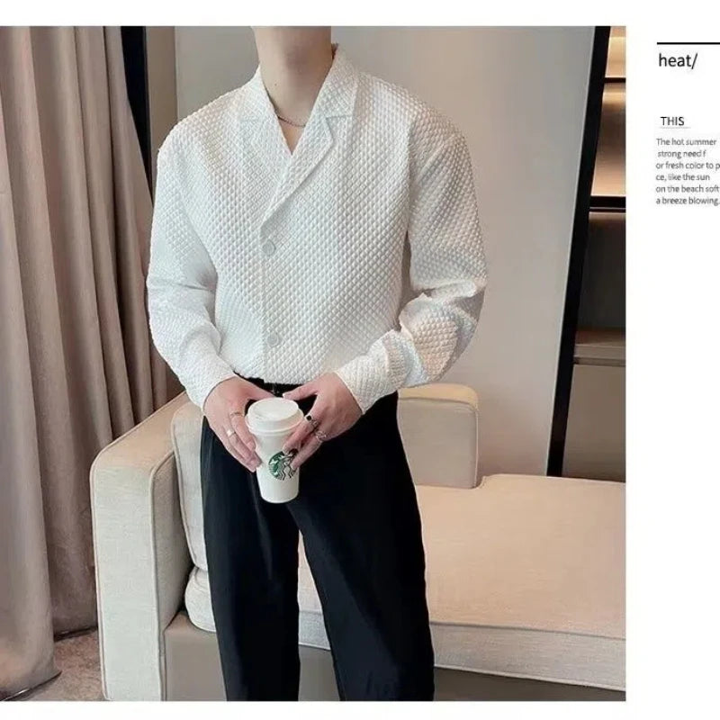 Spring Autumn New Fashion Tailored Collar Long Sleeve Solid Cardigan Men's Clothing Korean Loose Trend All-match Hip Hop Shirts