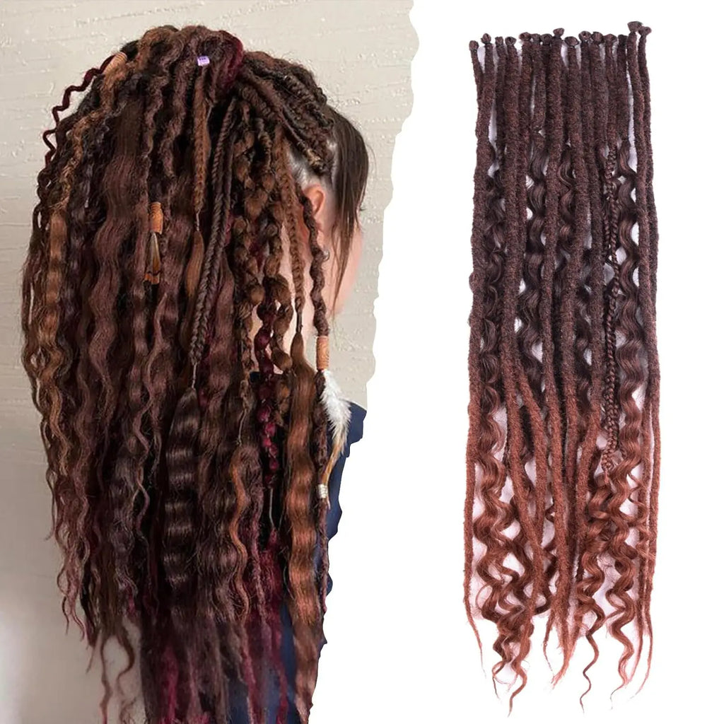 24 Inch Synthetic 8 Strands/Lot SE Dreadlocs Braids Hair Extensions, 3 In 1 Mixed Hippie Style Single End Dreadslocks for Women