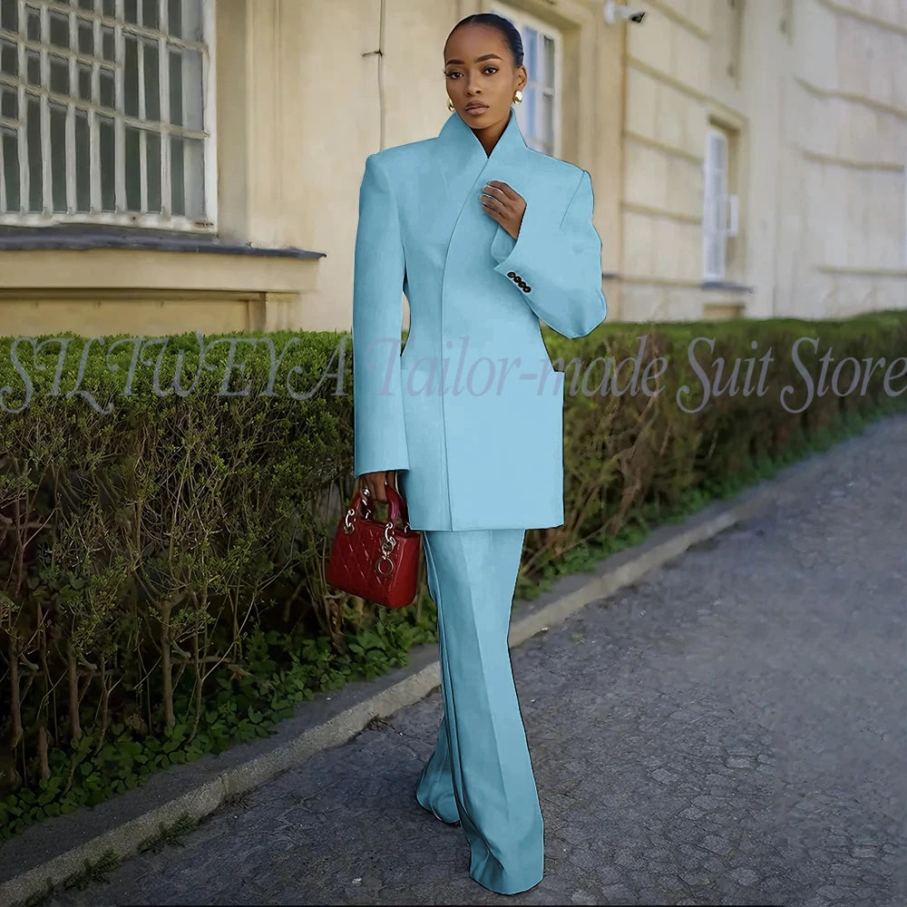 White Pants Suit Woman Luxury 2 Pieces Jacket Pants Smart Casual Office Lady Blazer Set Solid Color Trajes De Mujer Elegante