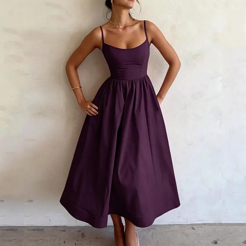 A Line High Waist Dress with Geometric Pattern No Closure Japanese Korean Casual Slim Fit Midi Length Women Summer Dress