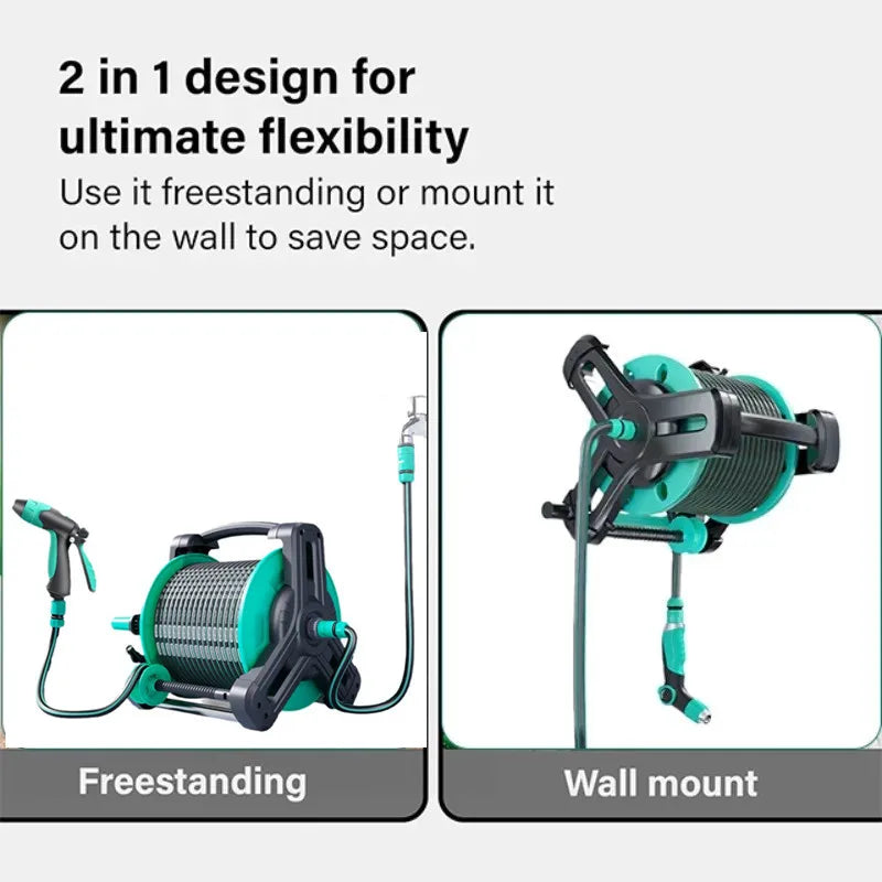 High Quality Mint Blue 20m 30m 40m Portable Plastic Water Hose Reel Garden Hose Reel Cart With Water Gun