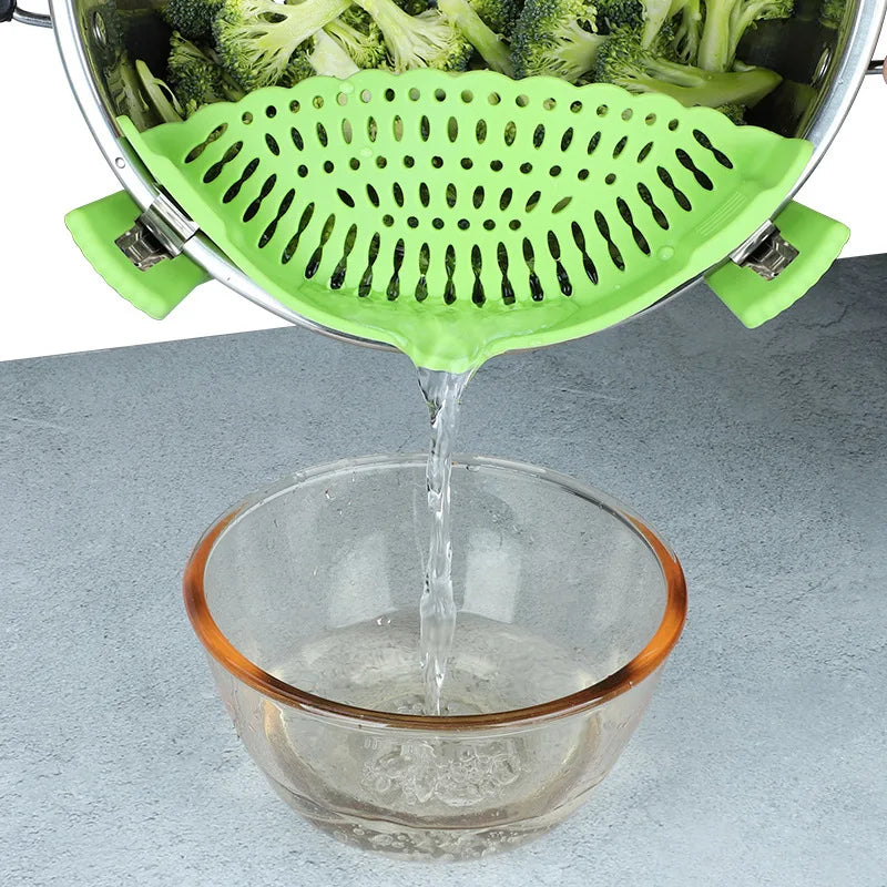 Silicone Strainer Clip-on Pan Pot Side Drainer Fruit Vegetable Noodle Drainage Filter Pour Baffle Colander Kitchen Gadgets