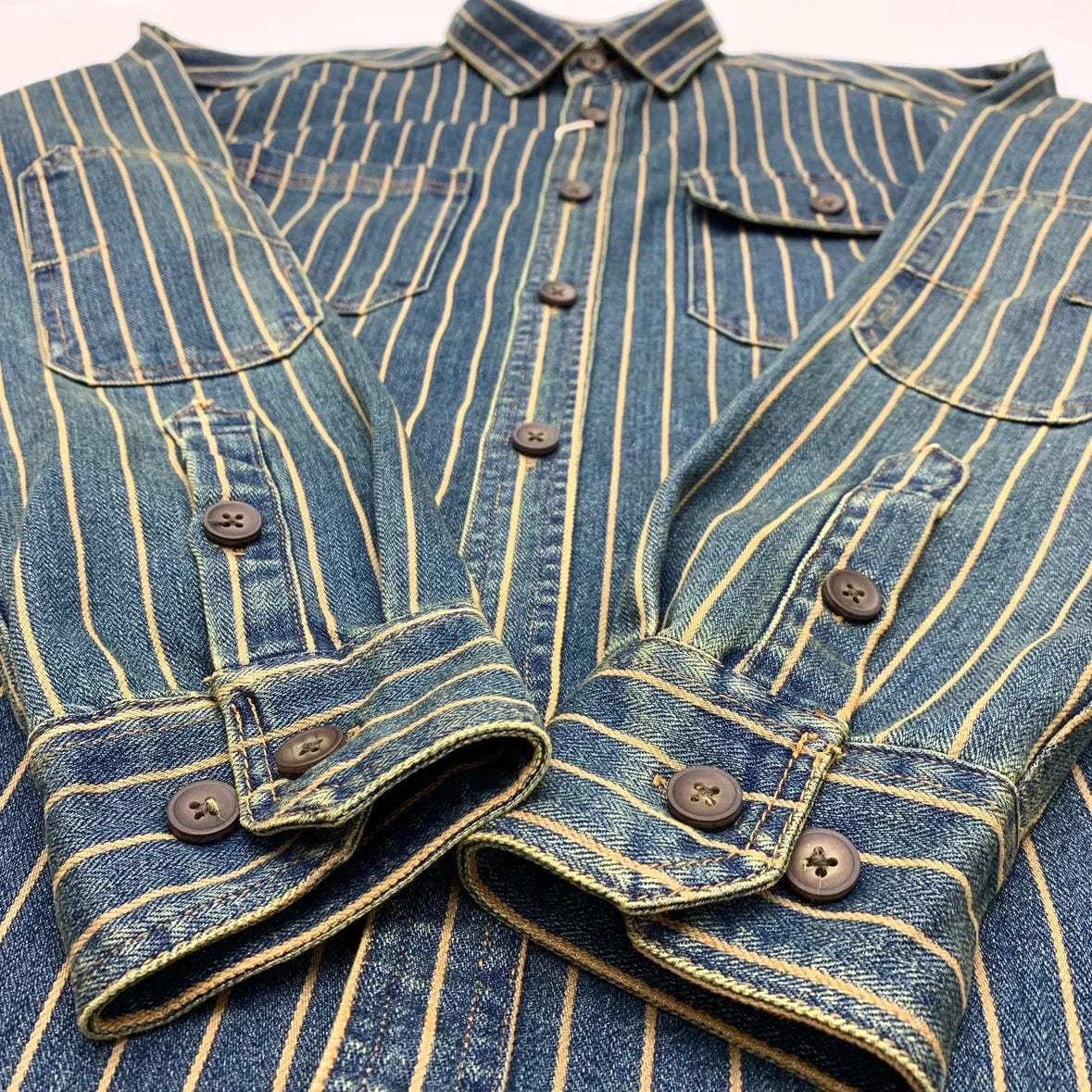 2025 Autumn New American Retro Heavyweight Striped Denim Shirt Jacket Men's 100% Cotton Washed Old Fashion Loose Casual Coat