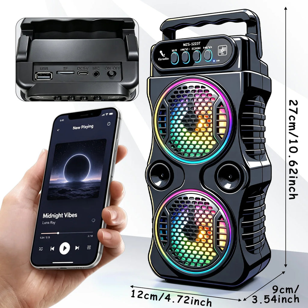 8000Hz portable Bluetooth speaker, outdoor deep bass, wireless dual speakers, microphone support, party audio, dual speakers, 12