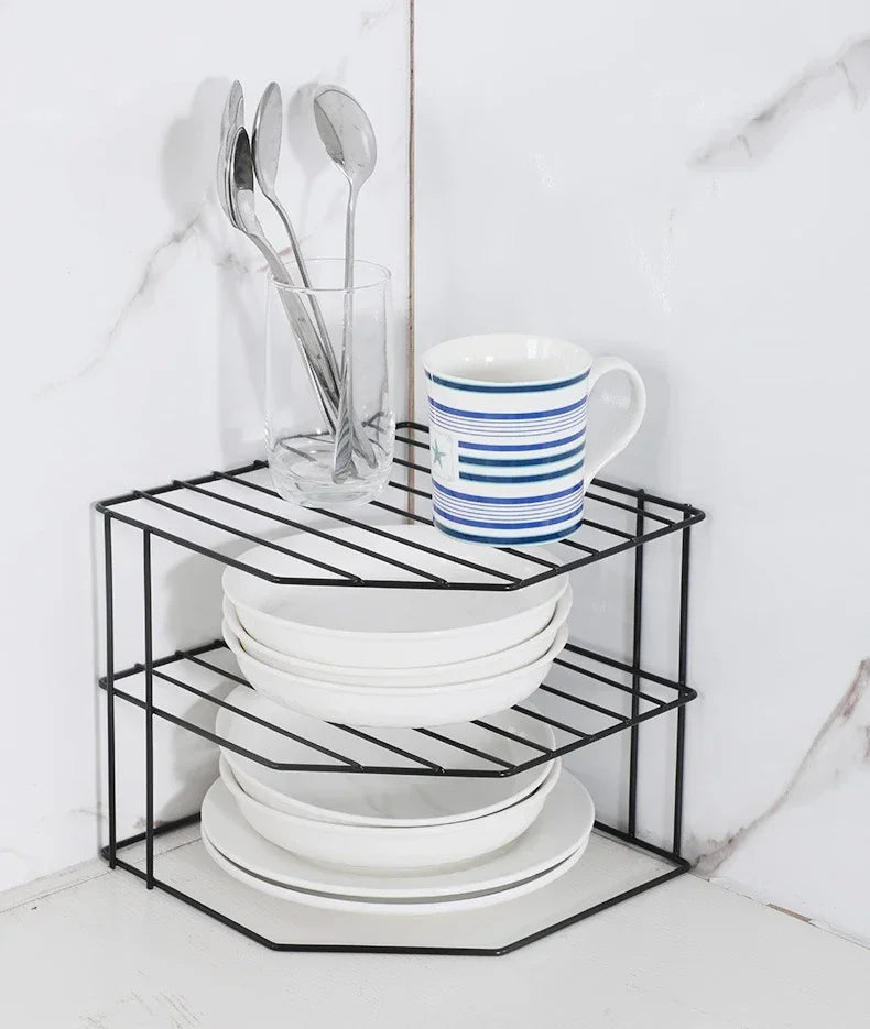 Kitchen Seasoning Corner Rack Pot Dish Food Sundries Organizer Rack Non Punching Portable Storage Table Kitchen Bathroom Holder