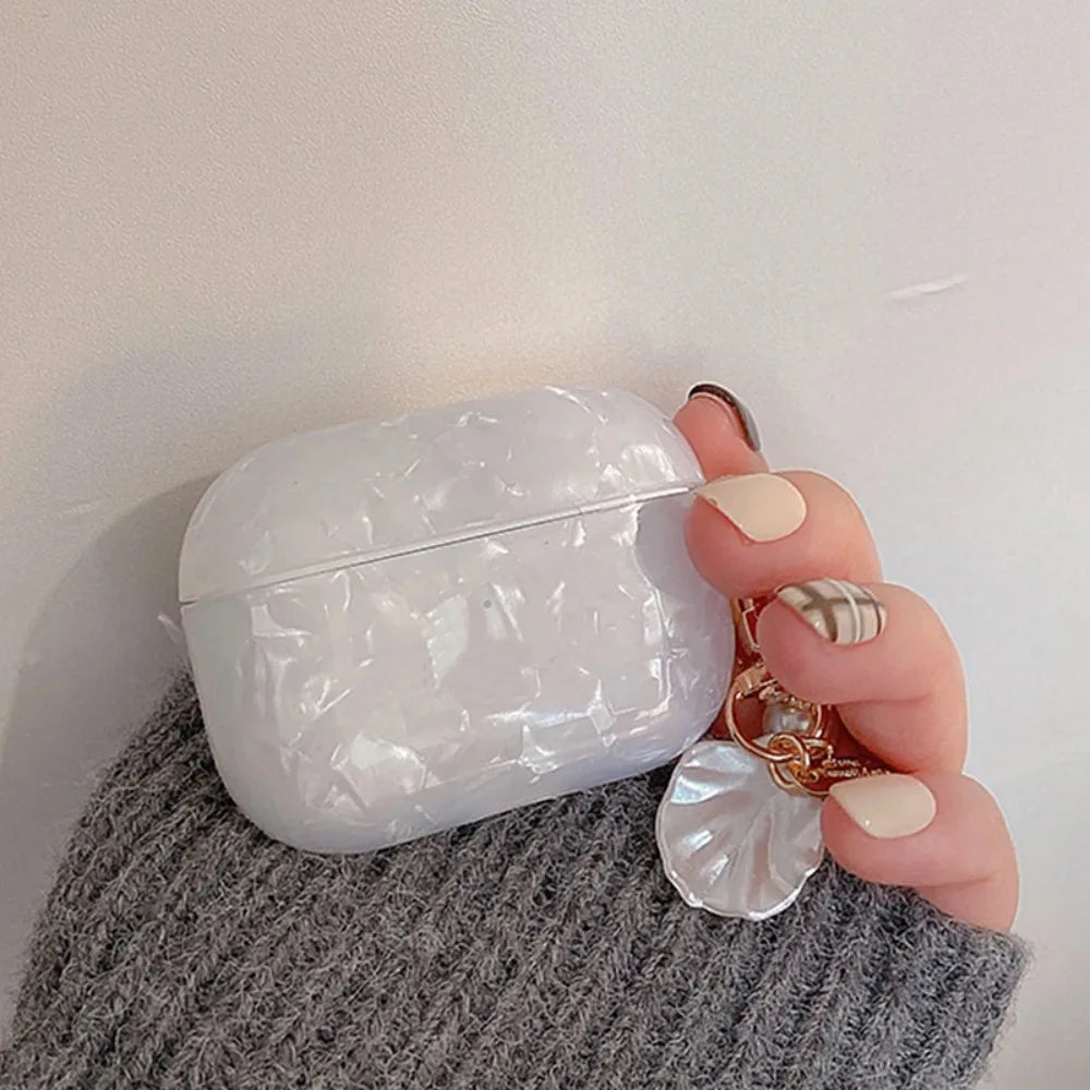 Dreamy Pearl Shell Earphone Case with Keychain Soft Headphone Box Cover TPU Earphone Accessories for Airpods 4/3/2/1/pro2/pro