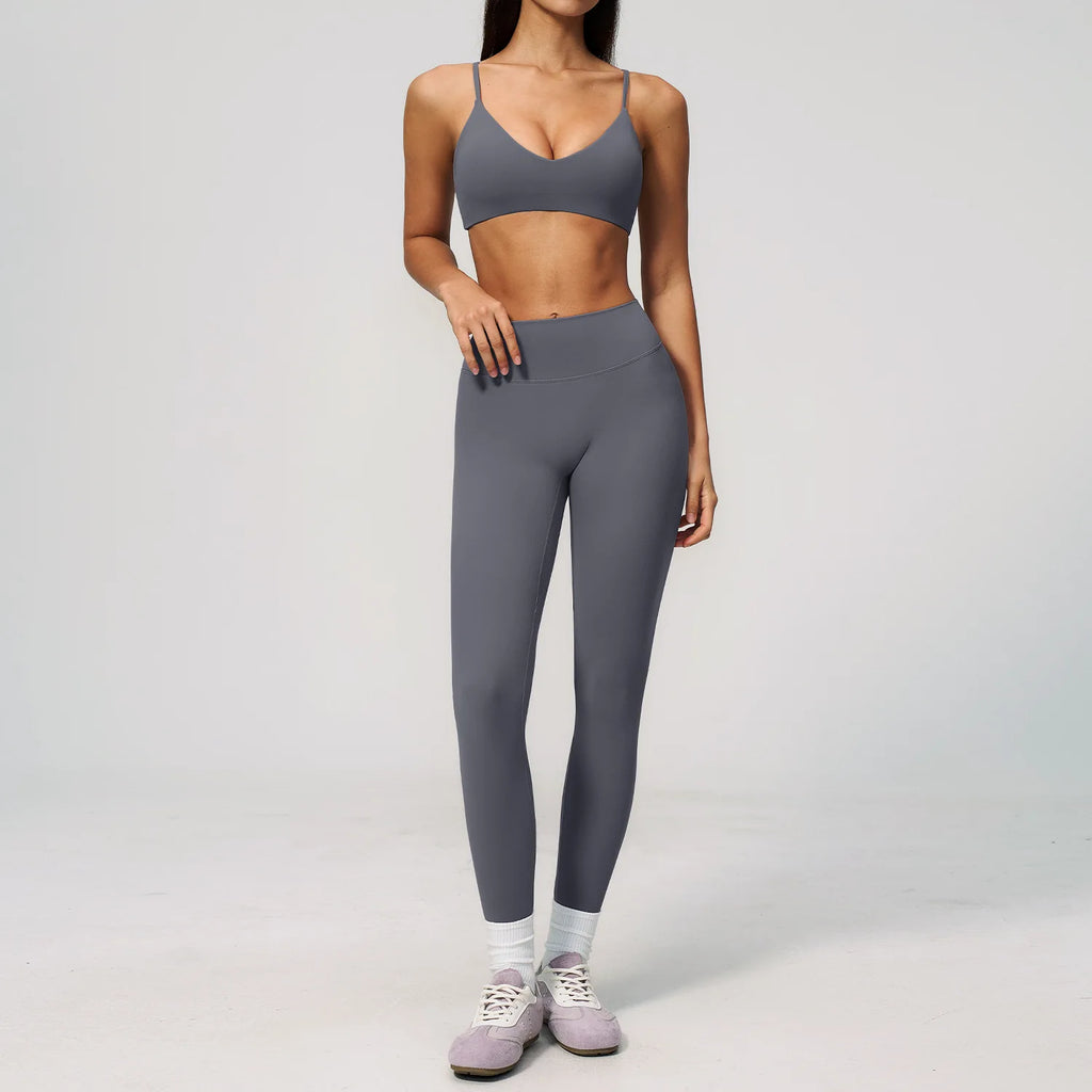 2PCS Yoga Suit Women's Tracksuits Gym Clothes Running Workout Outfits Sports Bra Middle Pants Athletic Wear Female Yoga Clothing