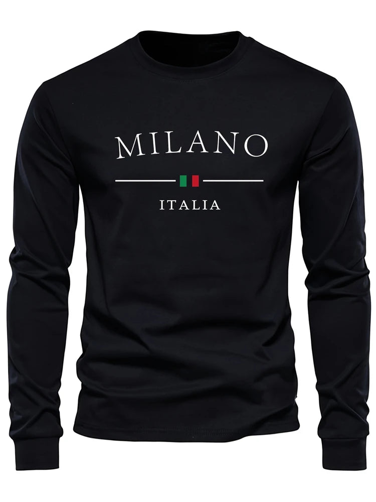 Mens Spring And Autumn Casual Fashion Loose Large Size Paris Pattern Printed Pullover Long Sleeve Gradient Round Neck Sweatshirt