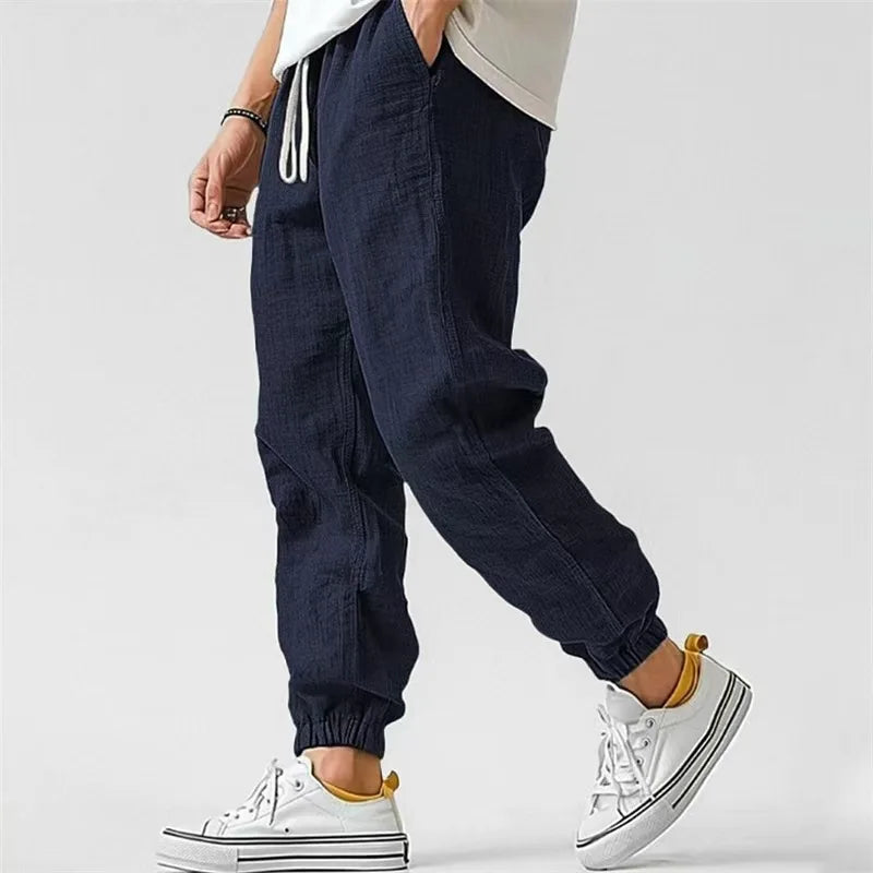 Japanese-Style Retro Streetwear 2026 Summer Men Cotton Linen Sweatpants Trousers Men Casual Harem Pants Breathable Men Joggers