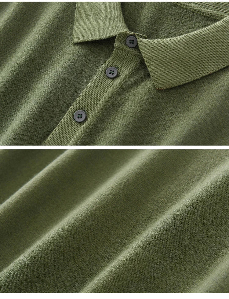 New summer 100% pure wool men's short sleeve polo neck T-shirt fashion youth casual Joker shirt thin T-shirt sweater