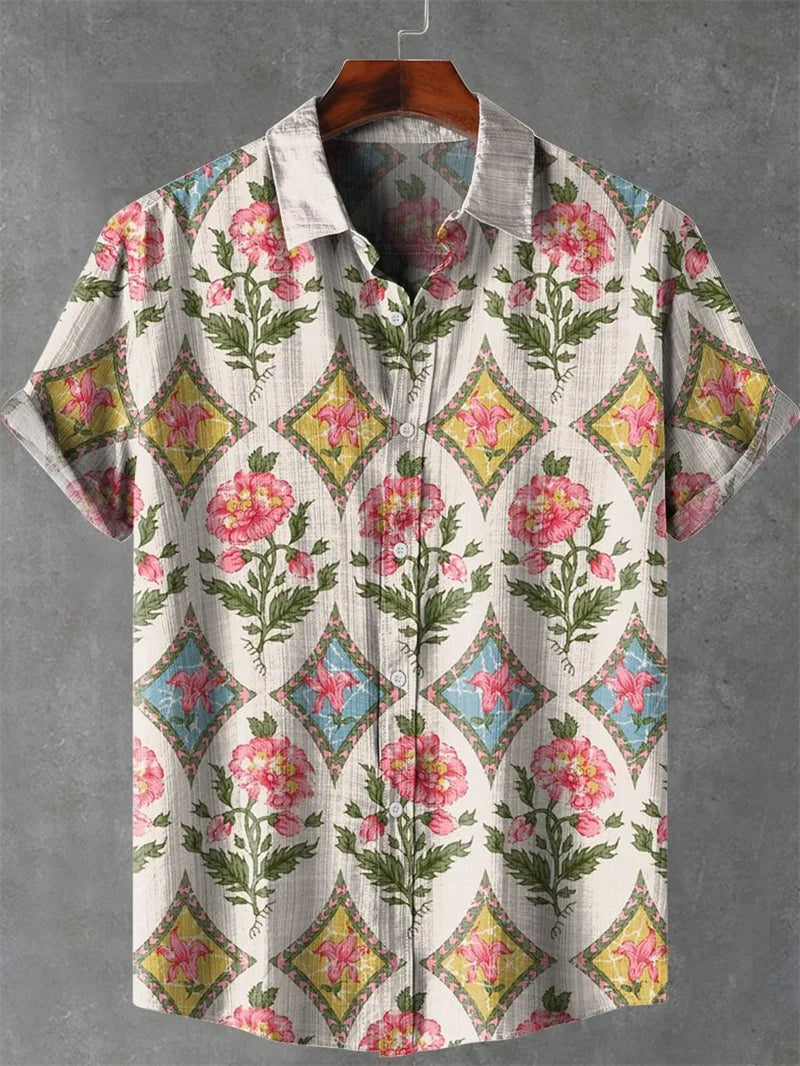 2025 tropical plant print lapel casual Hawaiian shirt print style short sleeved casual shirt for men