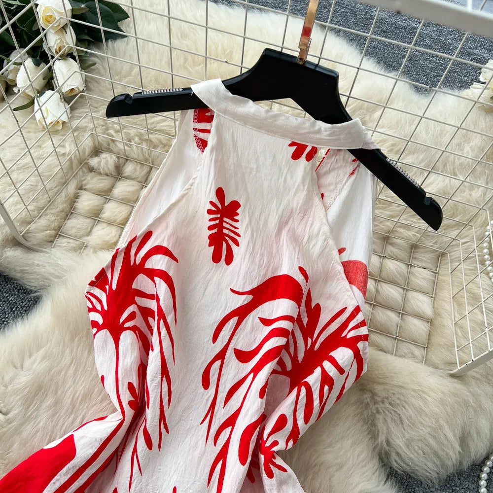 SINGREINY Boho Print Vacation Suits Summer 2026 Sleeveless Lace Up Tank Top+Loose Wide Leg Pant Chic Lazy Casual Women 2pcs Sets