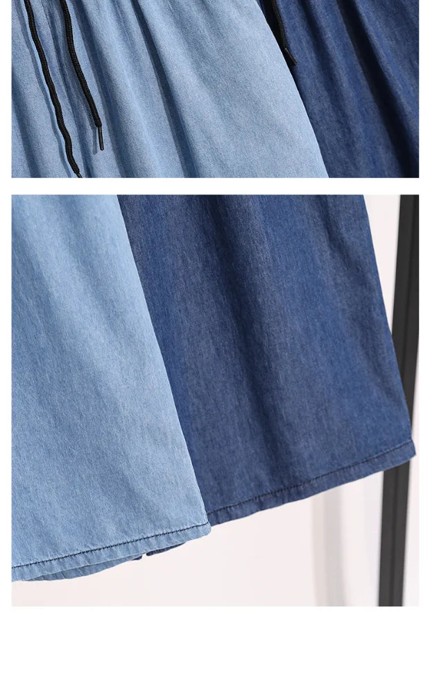 Loose Waist Dstring Denim Wide Leg Pants Women's plus Size Slimming Casual Straight Workwear Seven-Foot Pants Summer