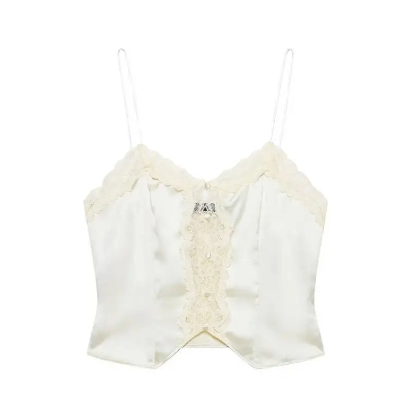 Women Elegant Lace Long Pant Set Square Neck Sheer Ruffle Hem Crop Cami Top High Waist Wide Leg Trousers 2026 Summer Chic Suit