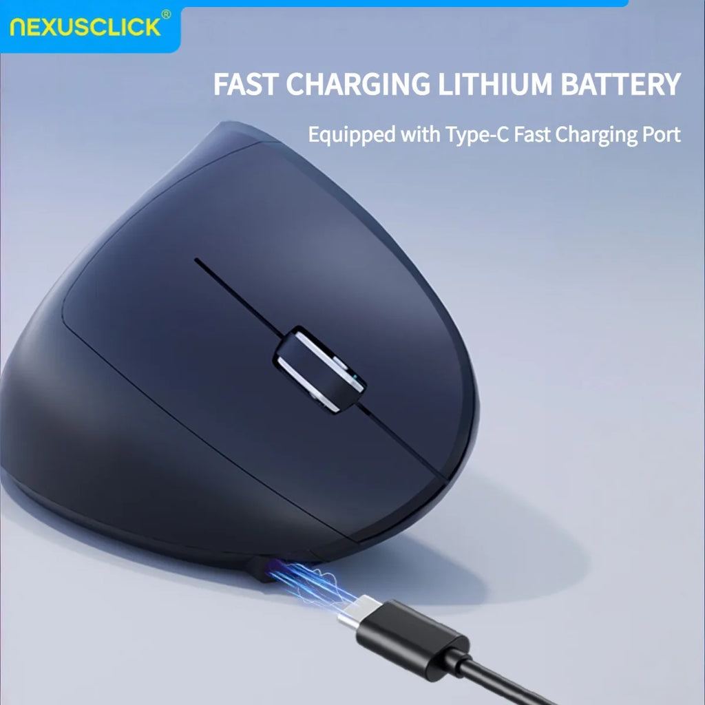 NexusClick Dual Mode Ergonomic Vertical Mouse,Rechargeable/AA Battery Powered,Adjustable DPI Mute Buttons RGB Mouse for Computer
