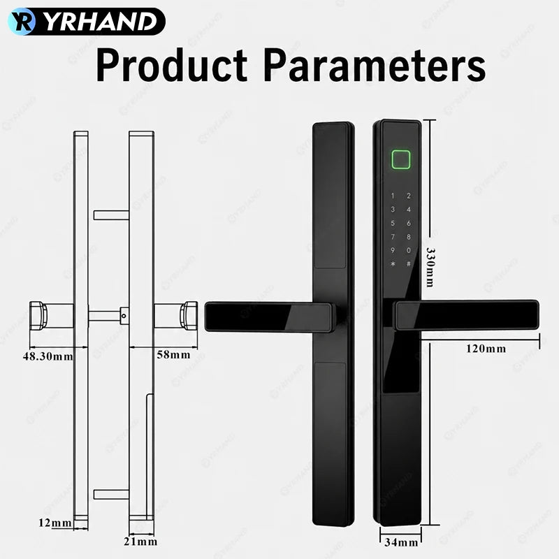 Smart Fingerprint Door Lock 34mm Ultra Narrow No Drilling Replacement TTLock App Anti Peep Password IC Key For Sliding Doors