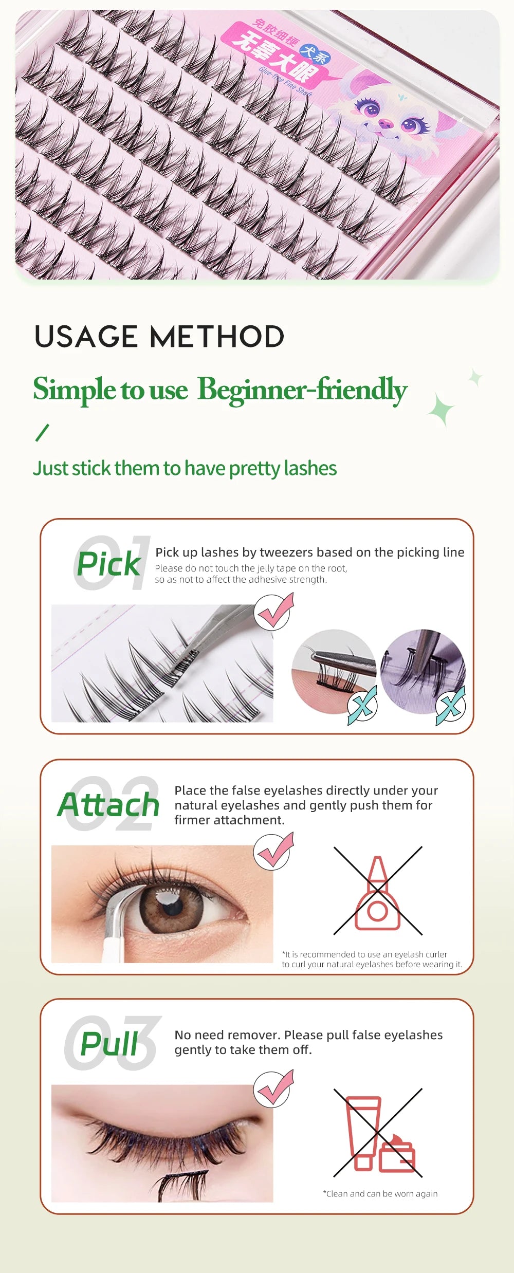 Yelix DIY Clusters Eyelashes Glue-free False Eyelashes Natural Eyelash Manga Lashes Soft False Eyelashes Daily Makeup