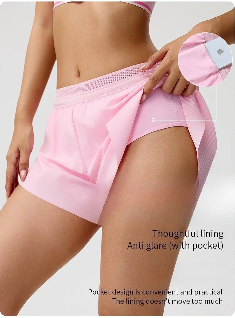 Womens Tennis Golf Skort Built‑in Liner Shorts Two‑Piece Look Sports Skirt Yoga Running Fitness Gym Workout Outdoor Short Skirt