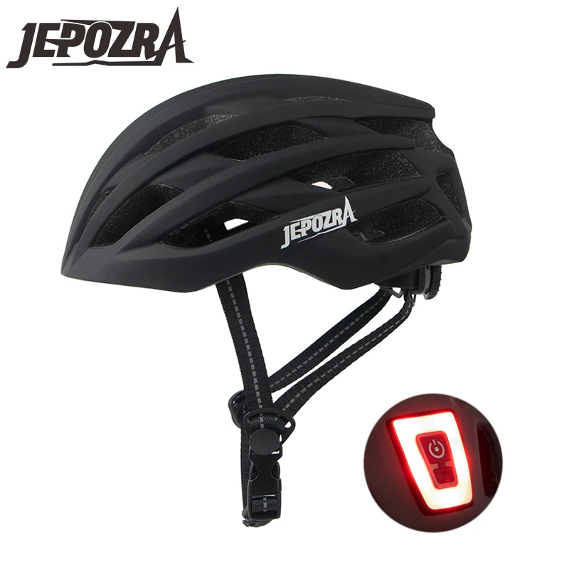 JEPOZRA Cycling Helmet Man Women LED Light Helmet Road Mountain Bike Helmet Bicycle Helmet Rechargeable Brim Design Helmet