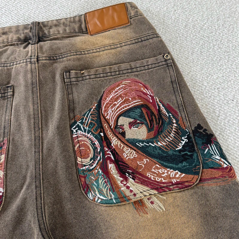 New High Quality American Retro Derchutze Denim Shorts Embroidered Patterns Men's Straight Leg Pants Stock