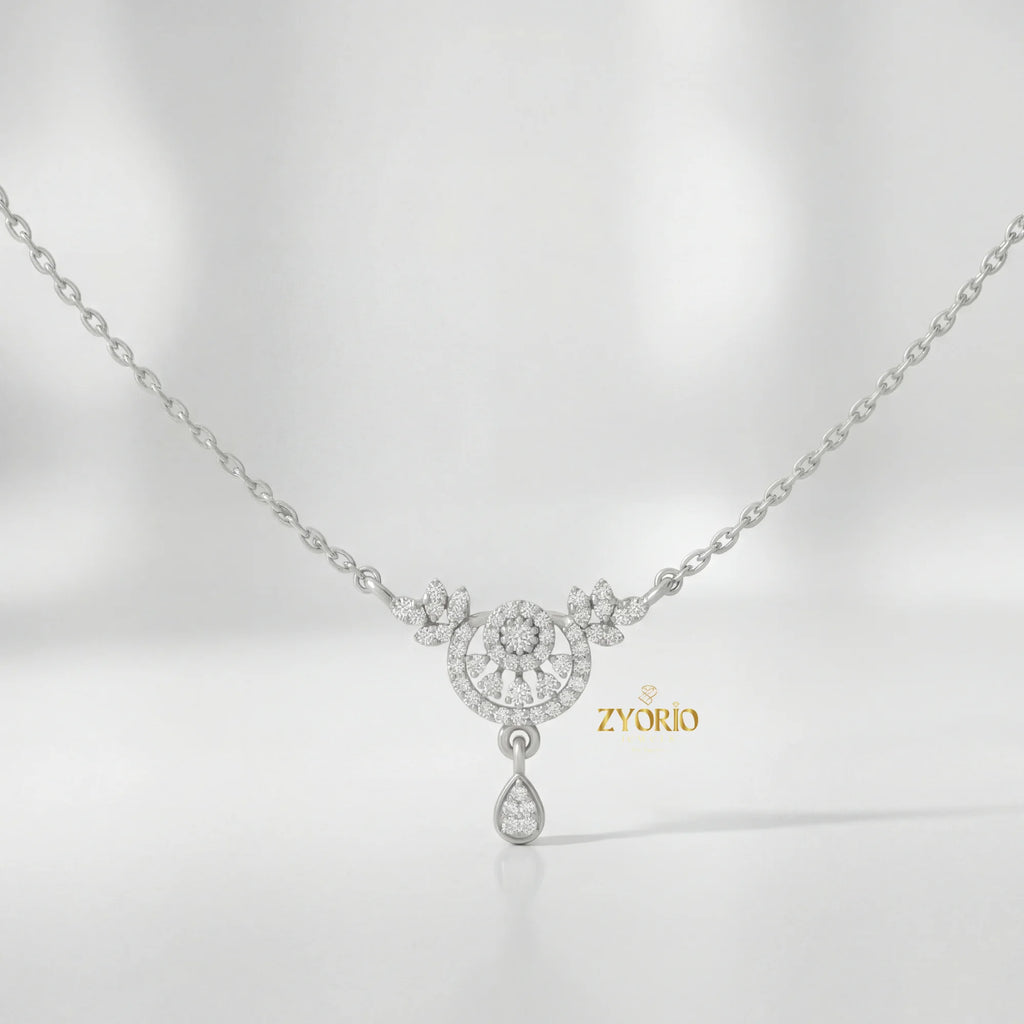 ZYORIO Women's Rose Gold Diamond Pendant Necklace Floral Design Pave Setting Round Brilliant Cut Teardrop Drop Romantic Wedding