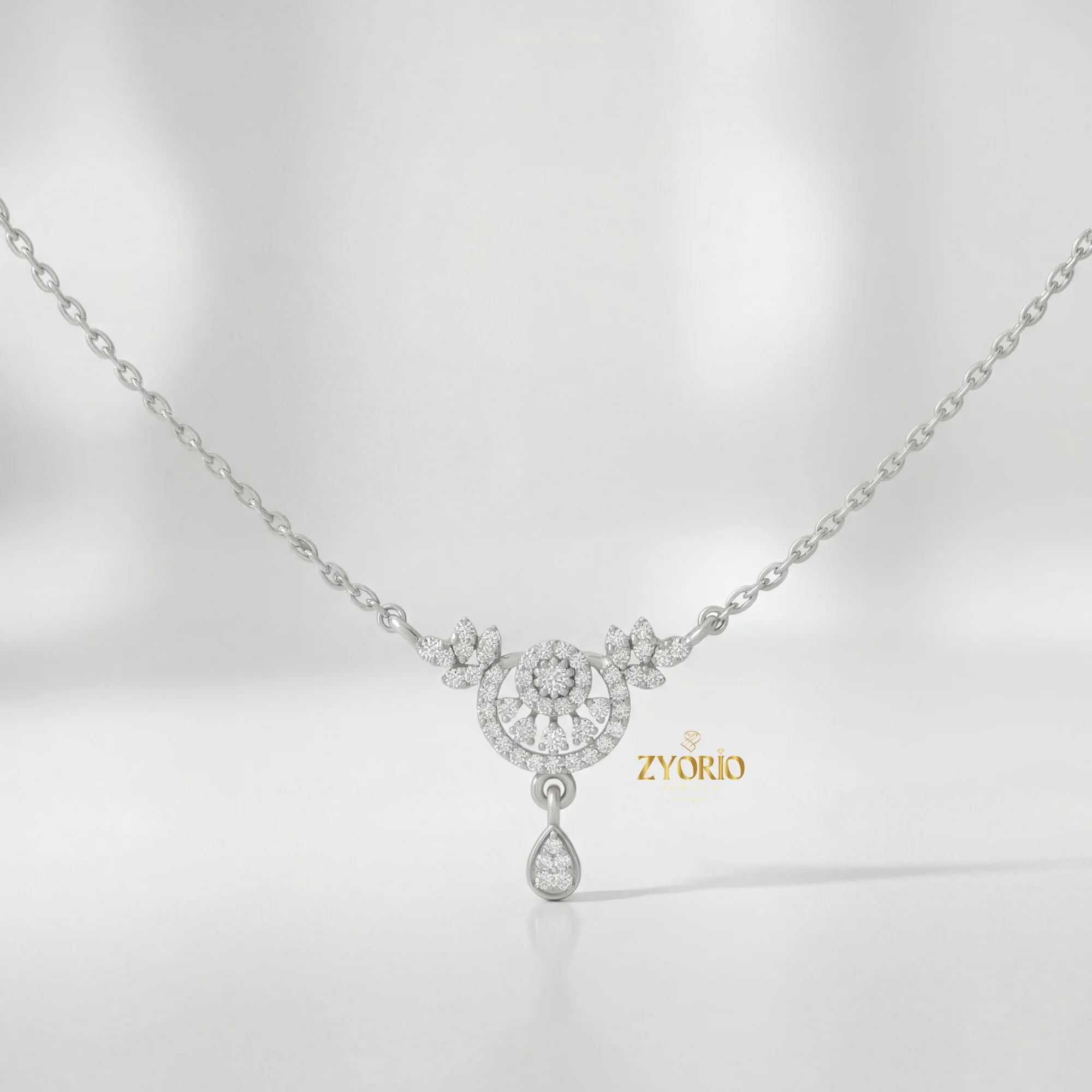ZYORIO Women's Rose Gold Diamond Pendant Necklace Floral Design Pave Setting Round Brilliant Cut Teardrop Drop Romantic Wedding