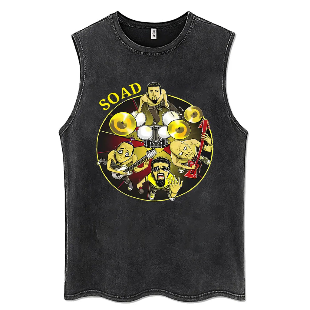 System of A Down Vintage Washed Tank Tops Men's Classic Rock Alternative Metal Sleeveless Vests T-shirt Male Oversized T Shirts