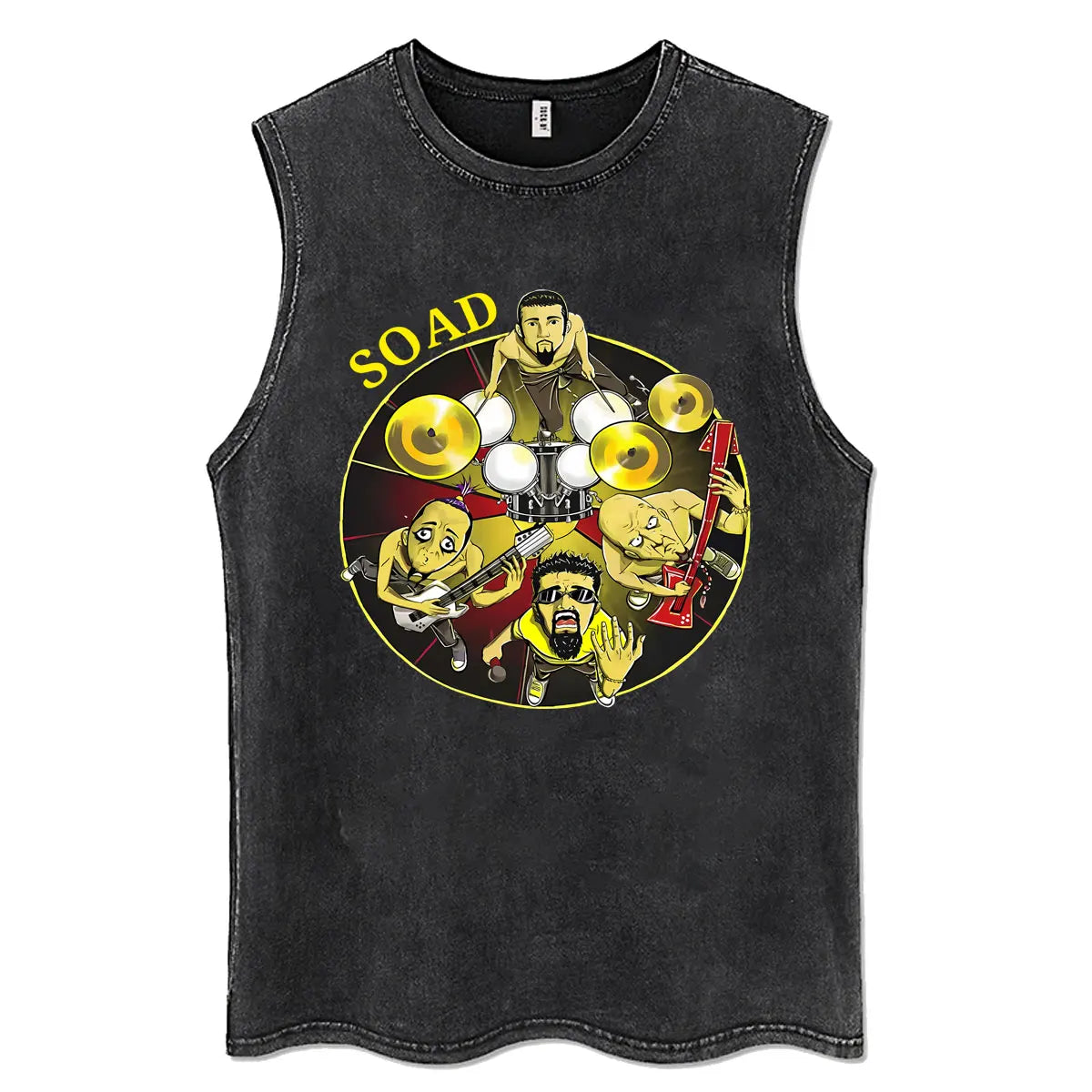 System of A Down Vintage Washed Tank Tops Men's Rock Alternative Metal Cartoon Graphic Sleeveless Vests T-shirt Male T Shirts