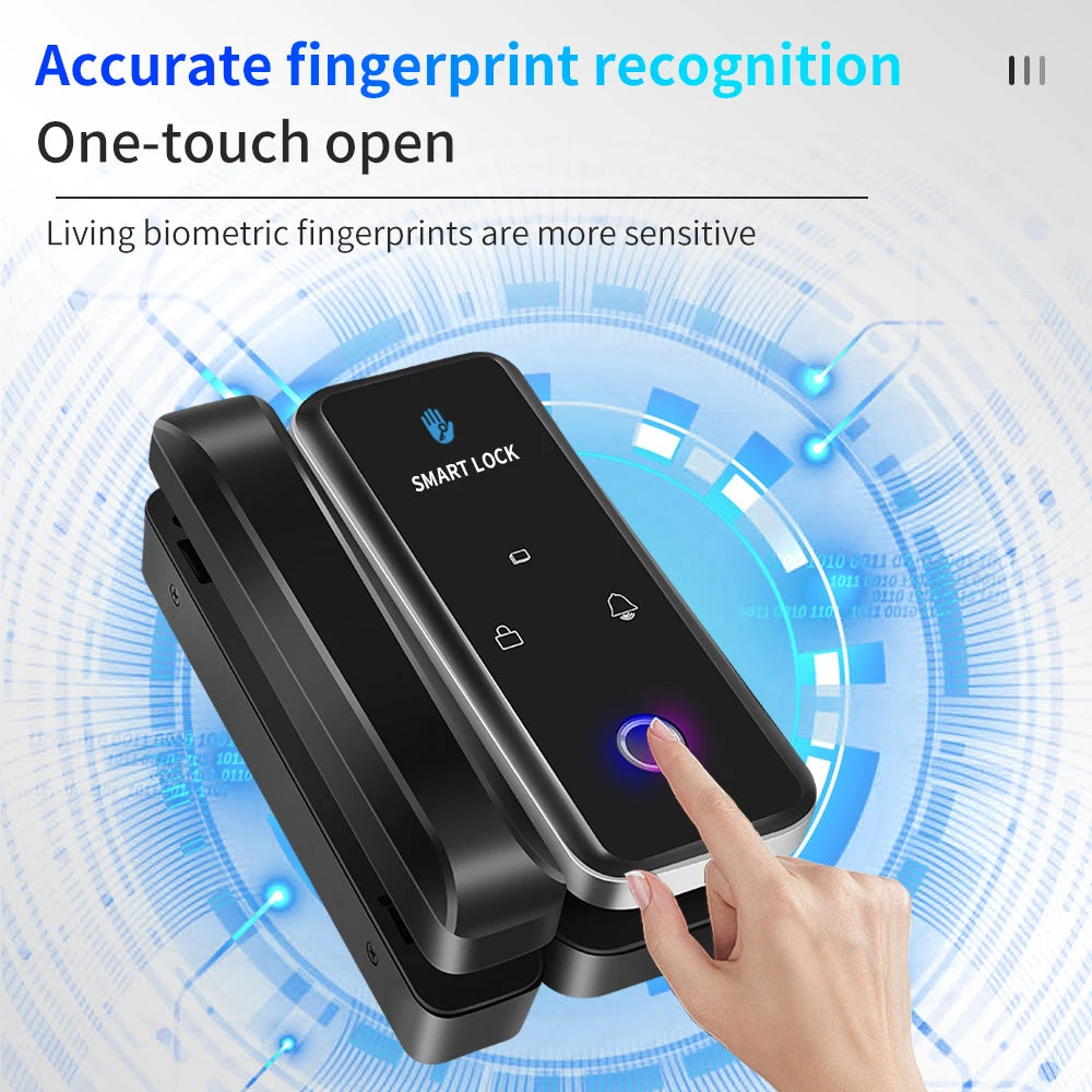 TTlock Smart Biometric Fingerprint WiFi Lock for Commercial Glass Door 5-in-1 Access Control (APP/Fingerprint/Card/Code/Remote)