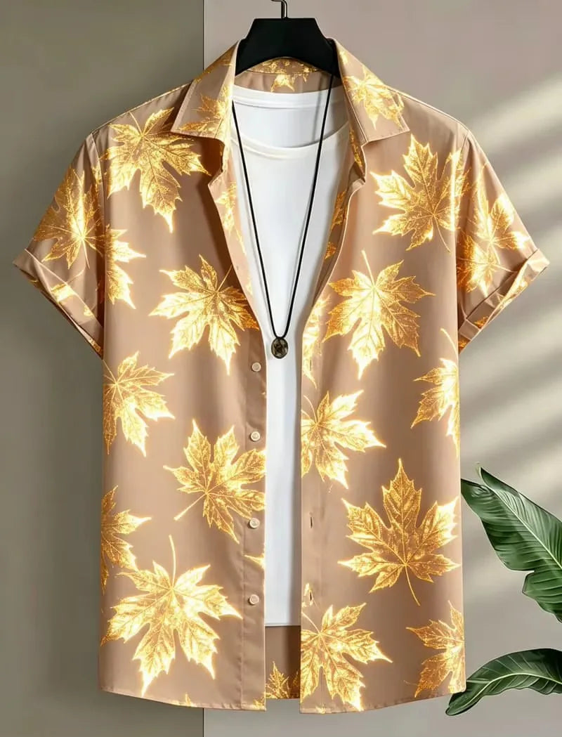 Men's Fluorescent Floral Printed Vacation shirt, Suitable For Summer wear, Casual activities, And Versatile Tropical Style