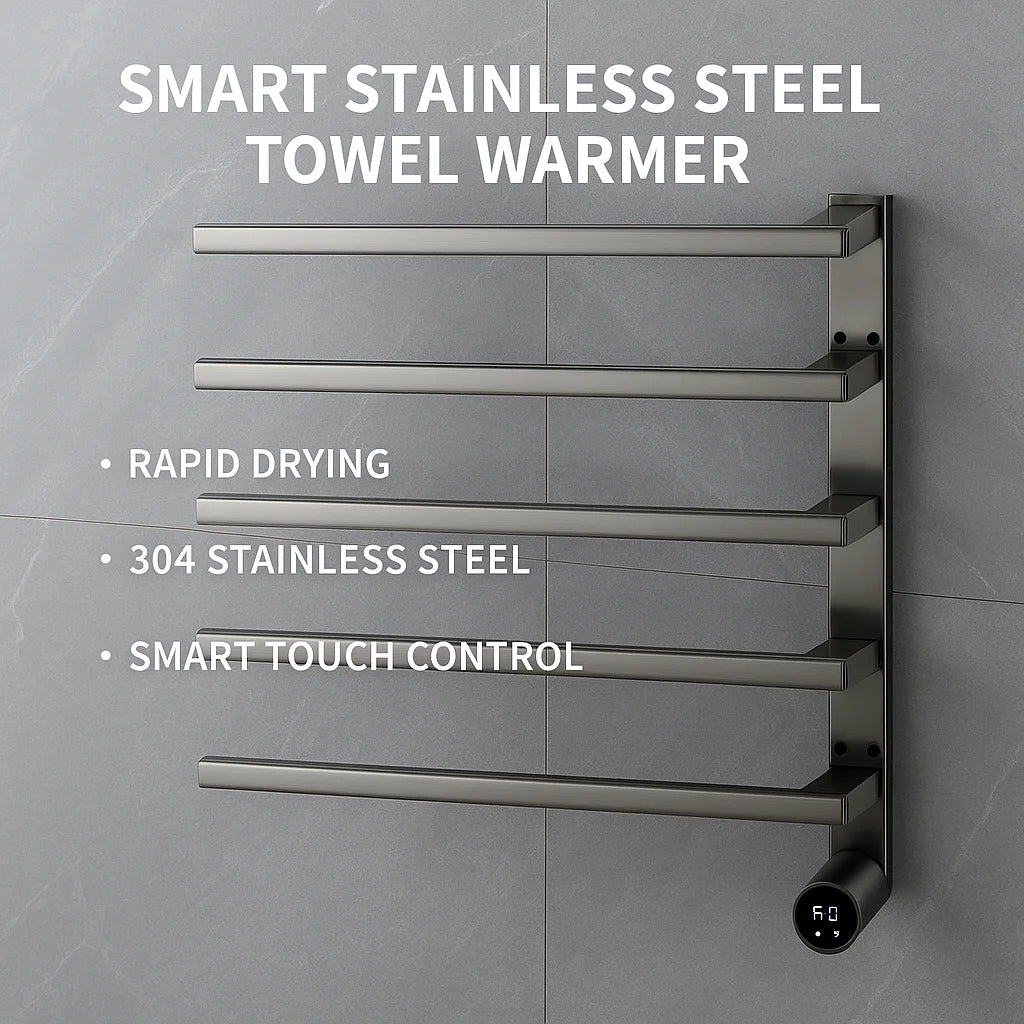 Wall Mounted Black Digital Display 304 Stainless Steel Electric Towel Warmer for Hotels Bathrooms Featuring Heater Technology