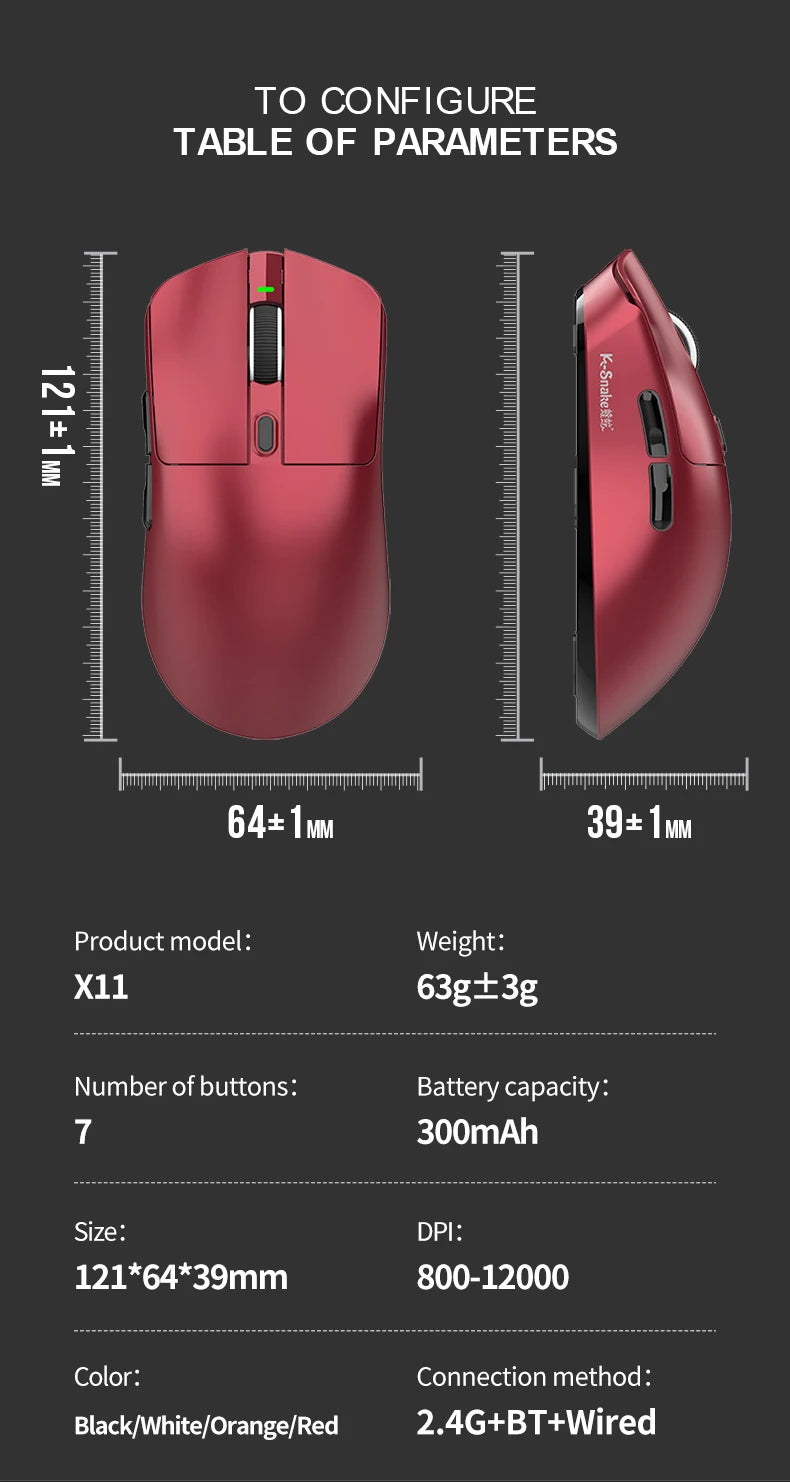 KEBIDUMEI X11 PAW3311 Tri-Mode Wireless Mouse 12000 DPI Gaming Mouse RGB Touch Magnetic Charging Base Bluetooth /2.4G/Wired Mice