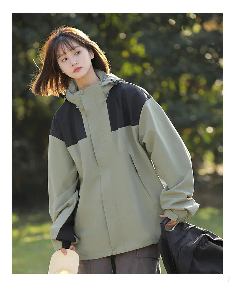 Women Outdoor Waterproof Cycling Jackets Autumn Winter Multi-Pocket Workwear Climbing Clothes Lightweight Loose Windbreaker Coat