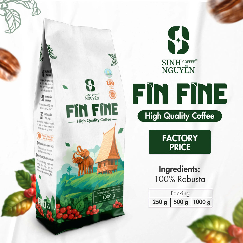 High Quality Premium Robusta Coffee Honey Processed Medium Roast Sweet Whole Bean 1kg Packaged Bag for Espresso Phin Vietnamese