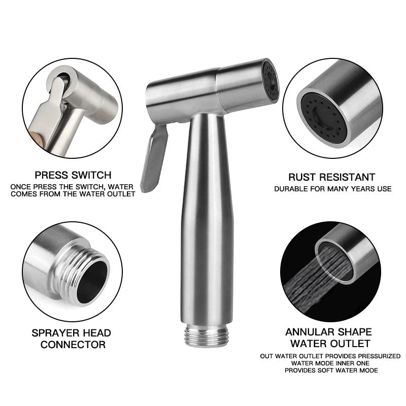 Stainless steel bathroom multi-function handheld toilet spray shower suit toilet spray self-cleaning washing kit
