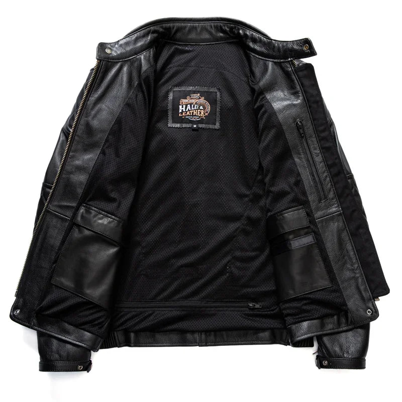 2025 New Top Layer Cowhide  Leather  Jacket Men Black Stand Collar Short Genuine Leather Coat High Quality  Motorcycle Jackets