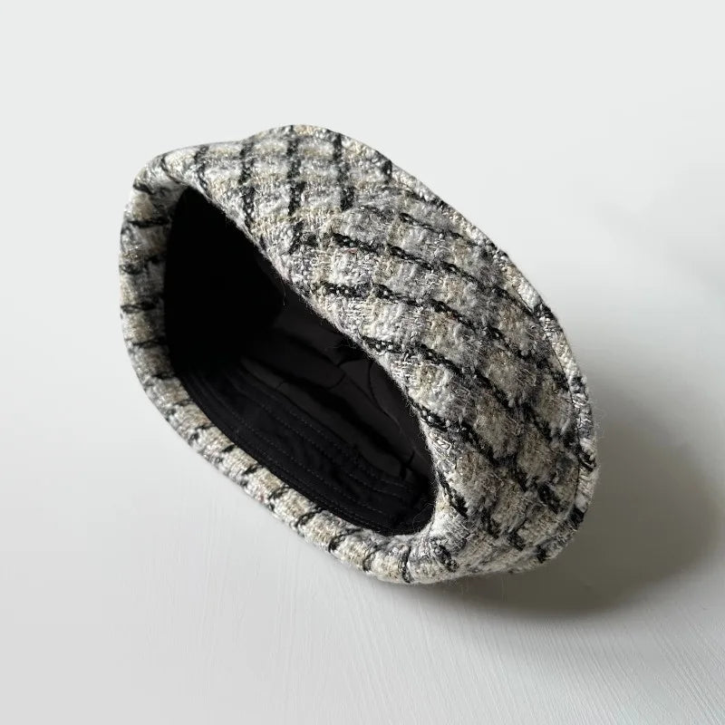 Fall Elegant Tweed Berets for Women Sailor Hat Japanese Versatile Naval Winter Fashion Party Warm Cute Jk Y2K Bucket Hat