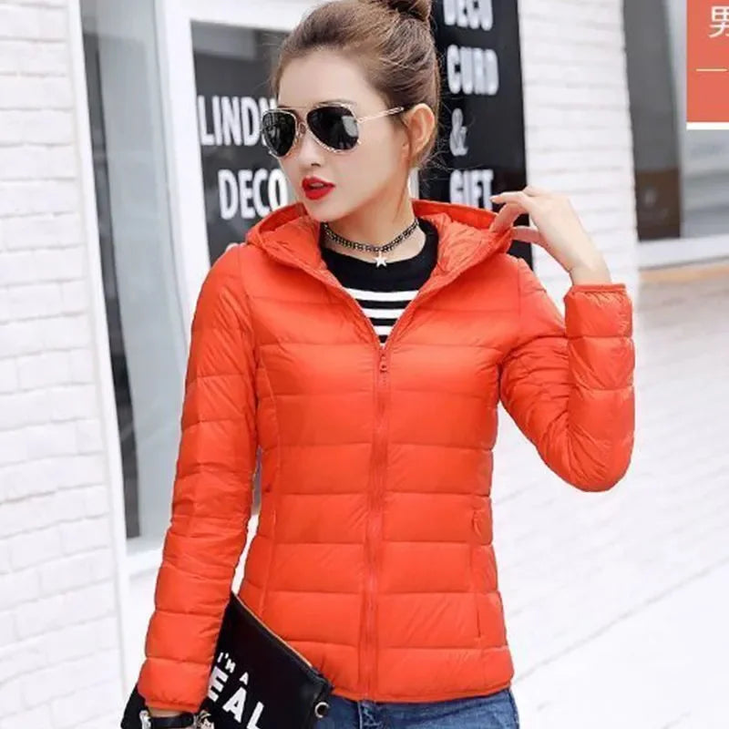 Down Jacket Women's Short Autumn Winter New Parkas Stand-UP Collar Hooded Warm Cotton Padded Coat Large Size Outcoat Ladies Tops